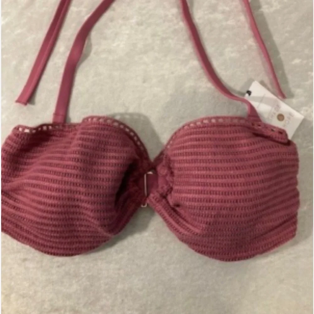 Shade & Shore Mauve crochet bando bikini with straps optional size 34 B